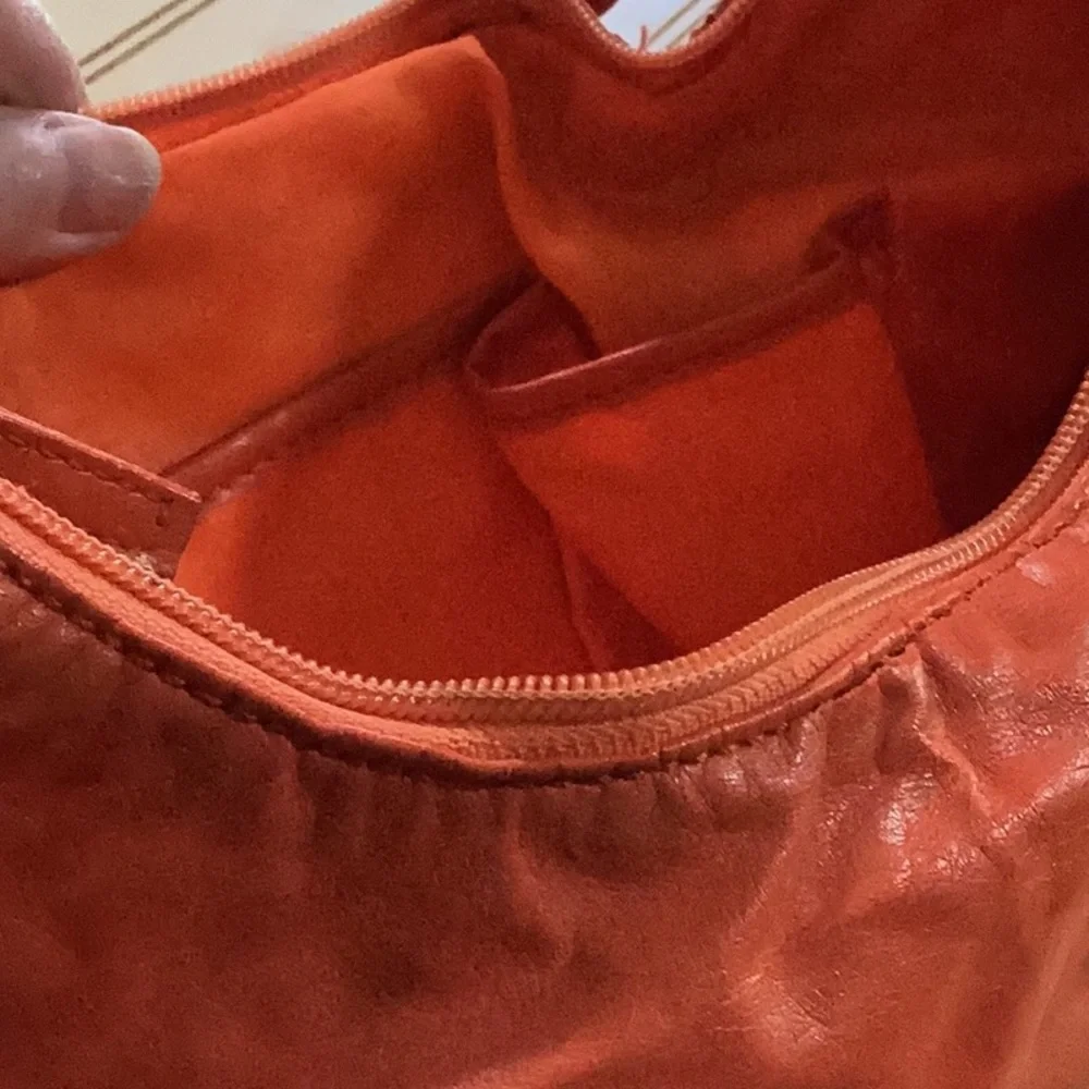 Orange Pebbled Faux Leather Zig Zag Women's Hobo Bag‎ Purse